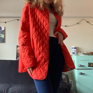 Burberry red quilted collared jacket/coat w/ plaid